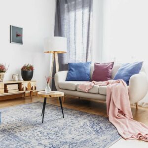 patterned area rug in living room | Floor Systems