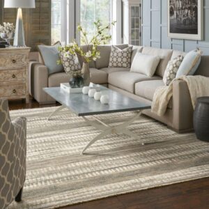 striped area rug in living room | Floor Systems