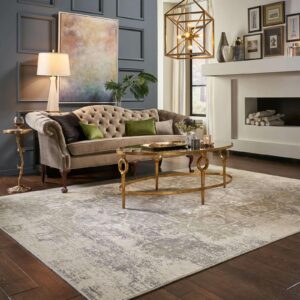 patterned area rug in living room | Floor Systems